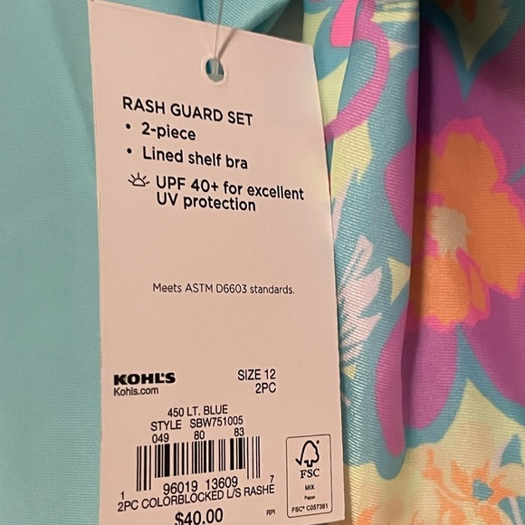 So Light Blue Floral Rashguard 2 Piece Swimsuit Set Size 12 Girls NWT - Picture 4 of 8